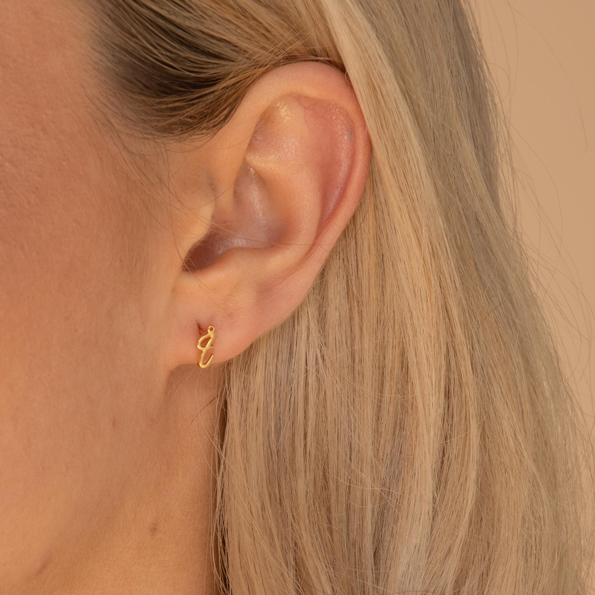 Script Initial Letter Stud Earrings Rose Gold