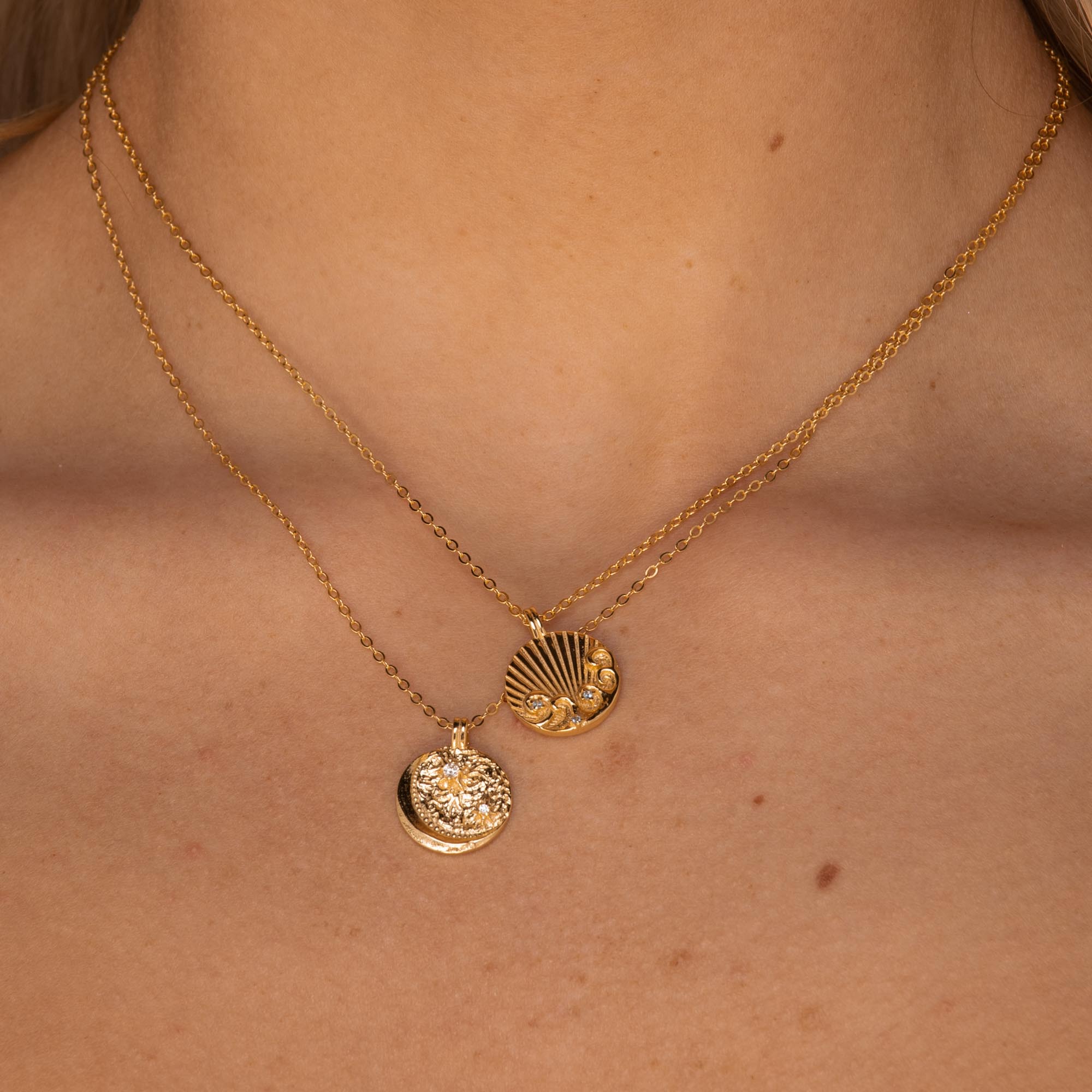 Moon Element Medallion Necklace Gold