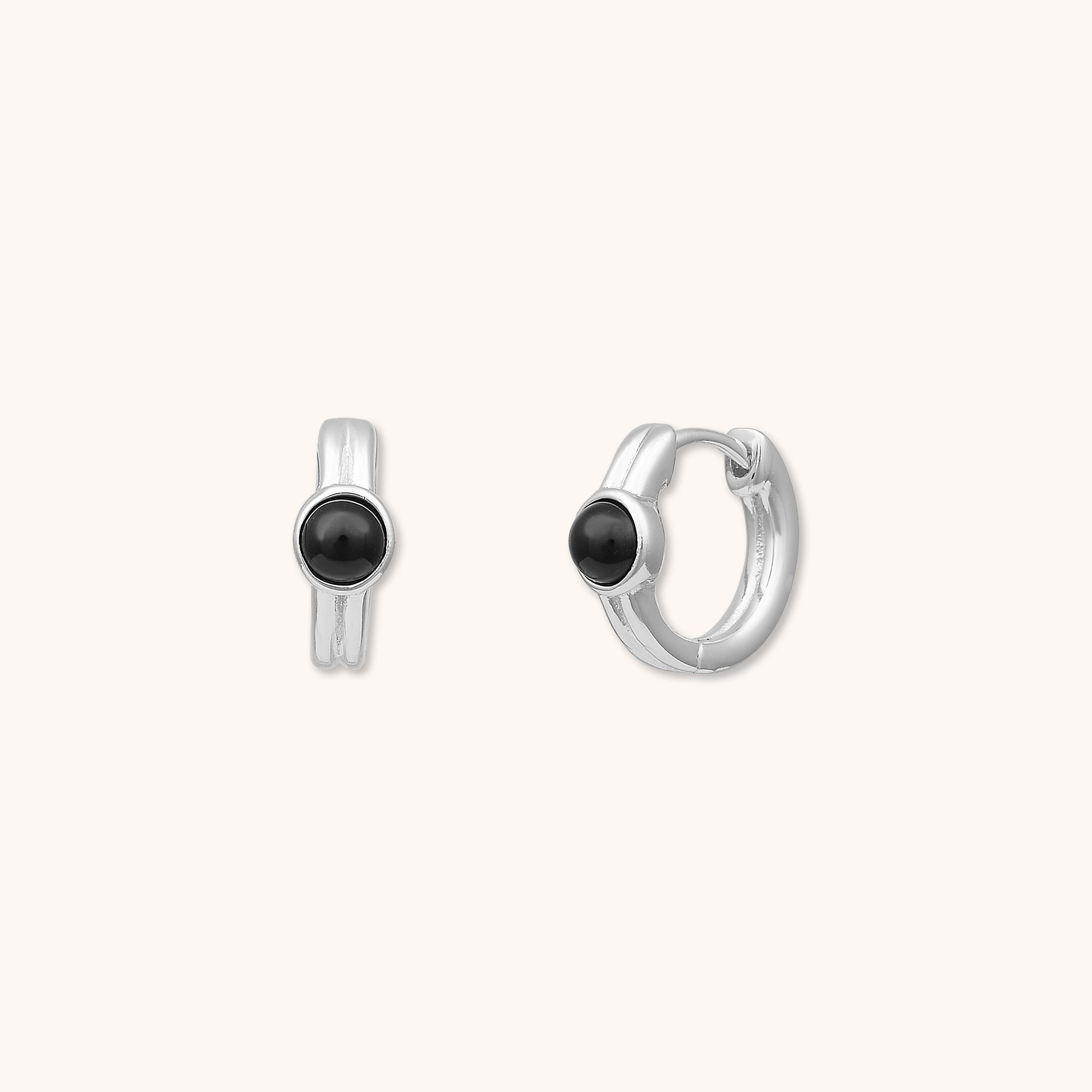 Onyx Black Thick Huggie Earrings Silver