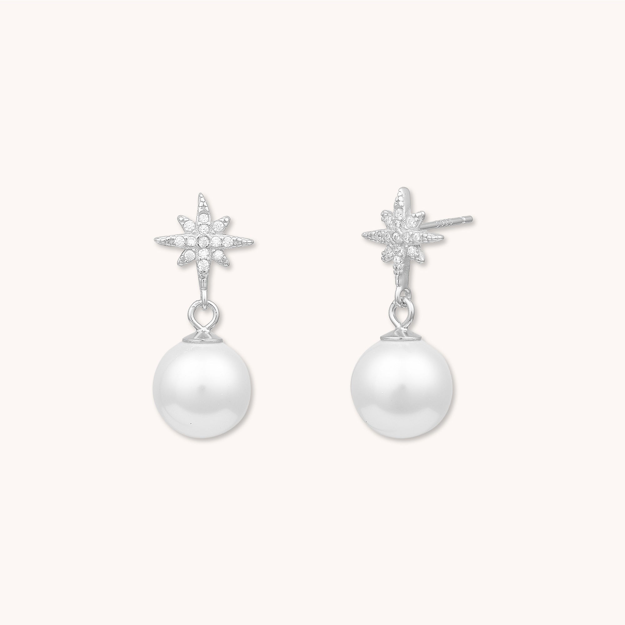 Starlight Pearl Drop Stud Earrings Silver